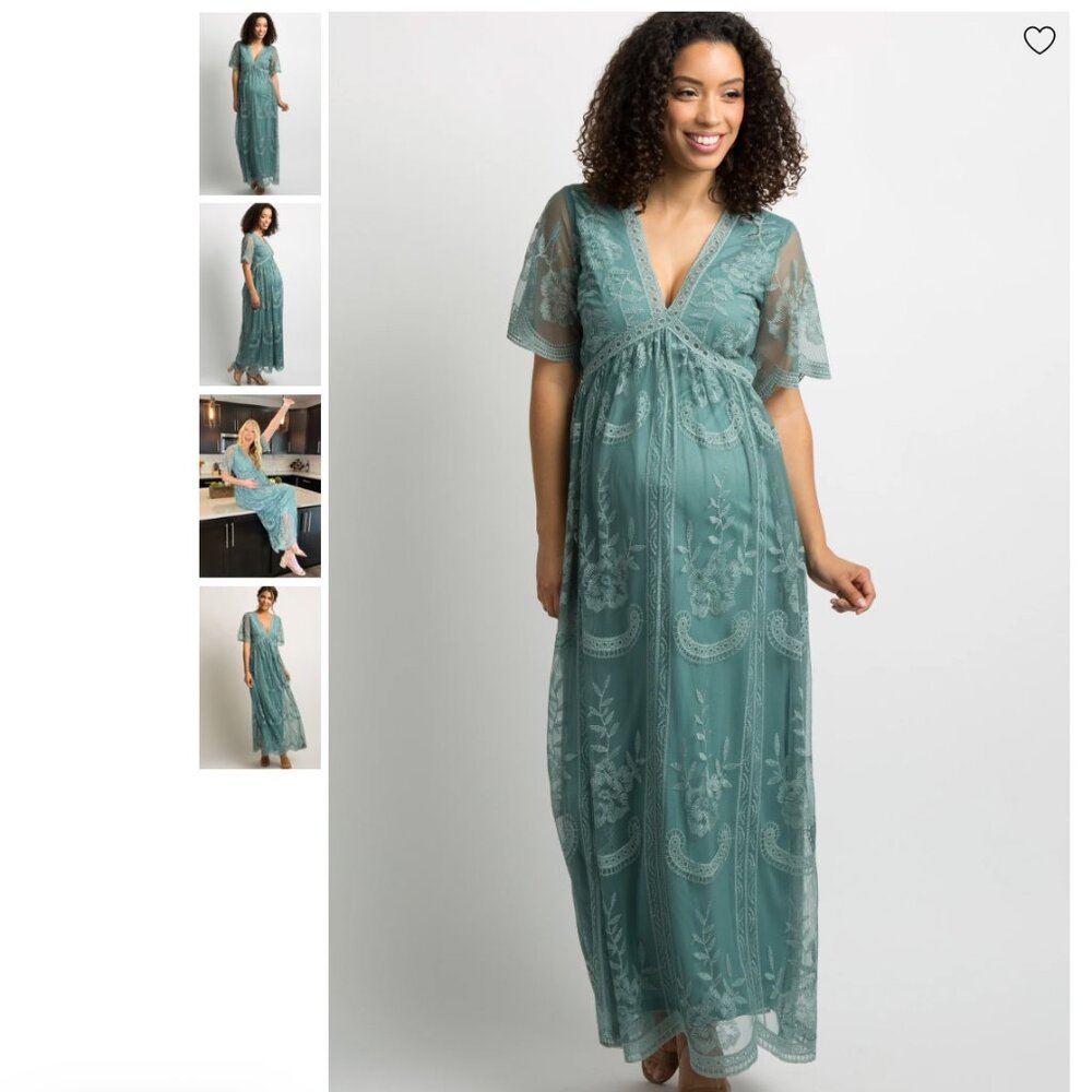 Sage Lace Mesh Overlay Maternity Maxi Dress - size small